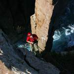 Abseiling in to The Totem Pole - Tasmania